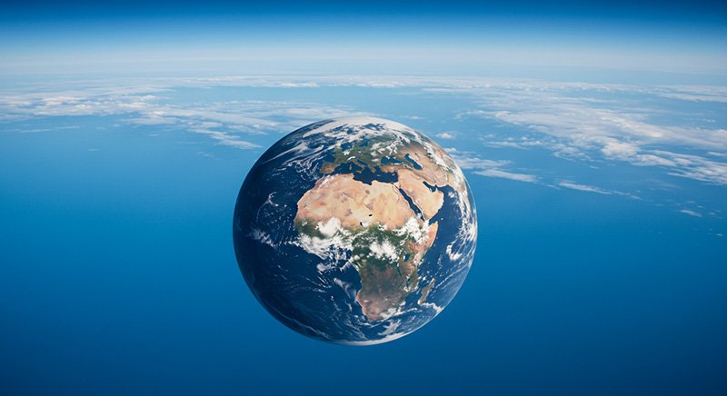 What is the force of gravity on earth? 2 A view of planet Earth from space, showing the continents of Africa, Europe, and parts of Asia, with blue oceans and cloud formations in the background.
