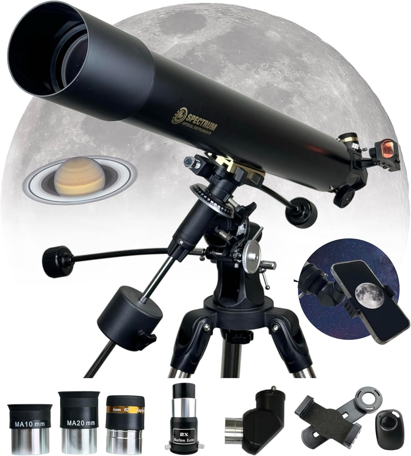 SpectrumOI Premium EQ Refractor Telescope 80mm Aperture for Kids and Adults
