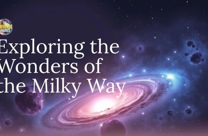 A spiral galaxy with glowing stars and cosmic clouds, overlaid with the text "Exploring the Wonders of the Milky Way.