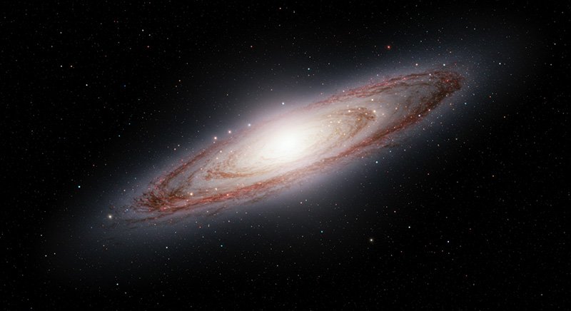 Why can't we see past the cosmological horizon? 1 A spiral galaxy with a bright center and extended arms is seen against a dark background filled with distant stars, stretching toward the cosmological horizon.