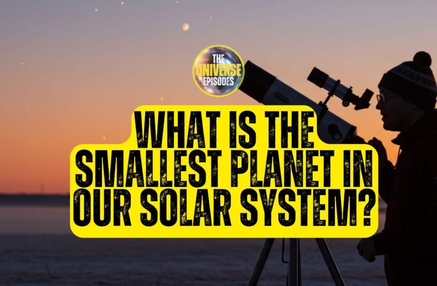 At sunset, a person peers through a telescope as bold yellow text asks, "What is the Smallest Planet in our solar system?.