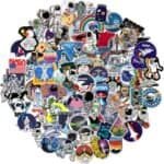The 100pcs Space Stickers for Water Bottle, Laptop - Waterproof Vinyl NASA Pack includes astronauts, rockets, NASA logos, planets, and space exploration graphics in a durable vinyl set.