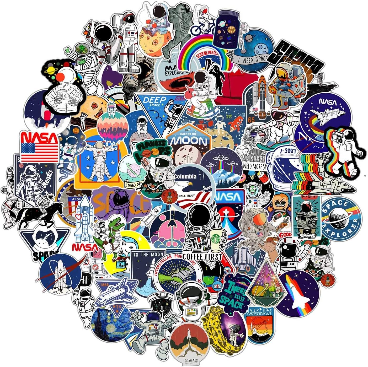 100pcs Space Stickers for Water Bottle, Laptop - Waterproof Vinyl NASA Pack