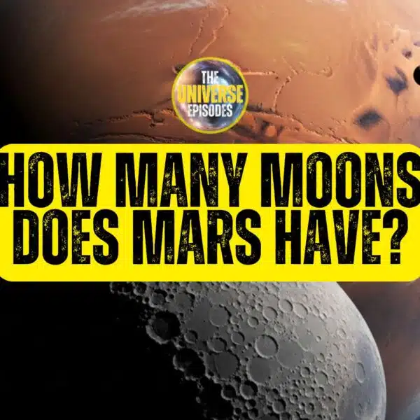 Text graphic featuring the question "How many moons does Mars have?" displayed over an illustration of Mars with its two moons, Phobos and Deimos, visible in space.