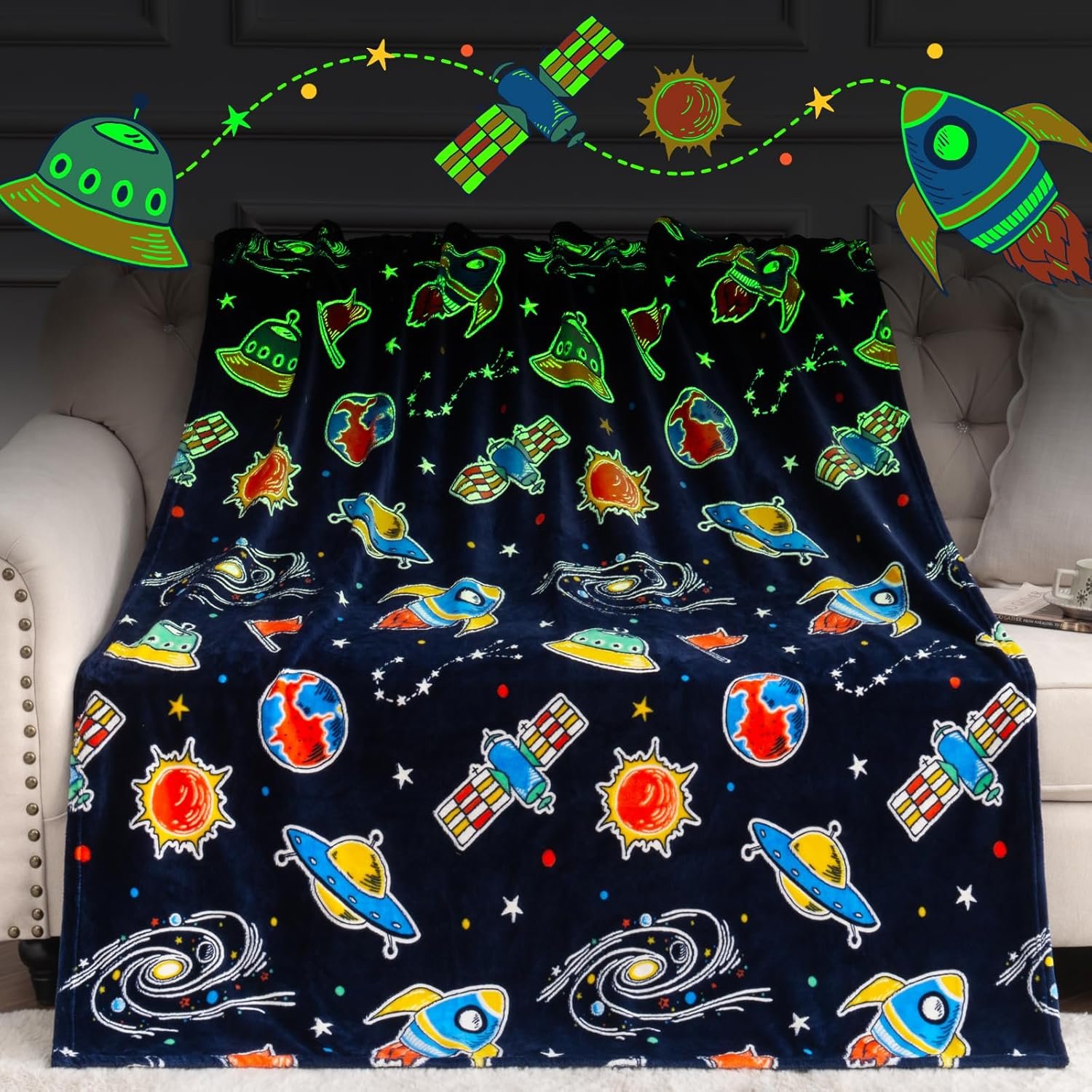 Glow in The Dark Galaxy Space Blanket Gifts for Boys Girls