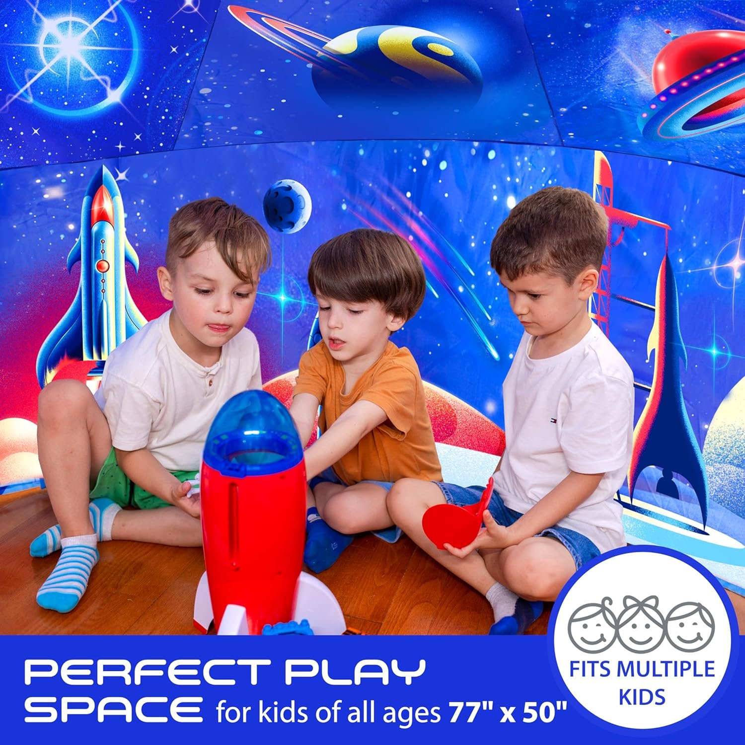 W&O Galactic Aerodome with LED Lights - Inflatable Space Fort for Kids Aged 3-12, Inflates in Seconds, Creating an Immersive Galactic Experience (Fan Not Included)