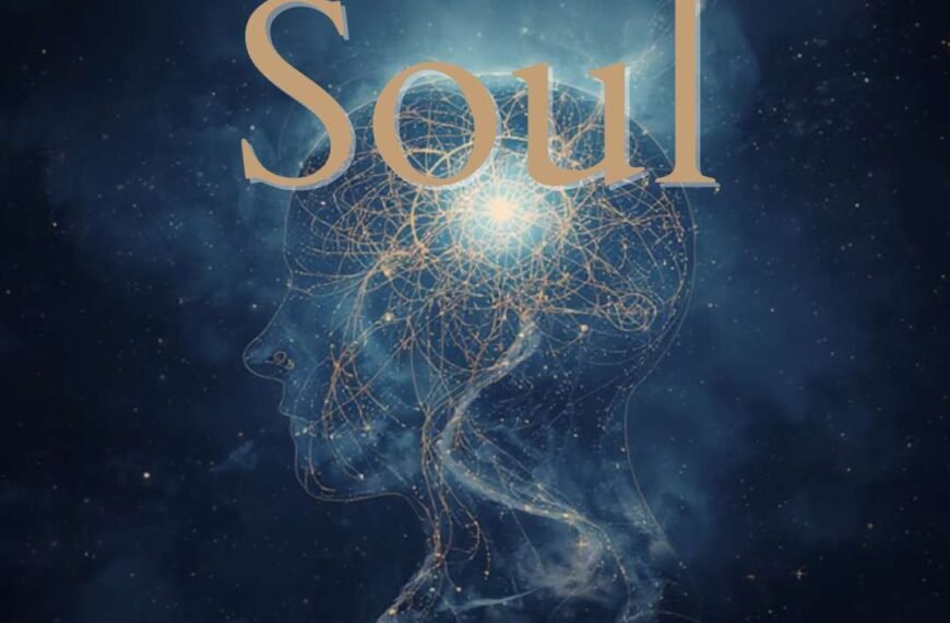 A digital illustration of a human head silhouette filled with abstract neural patterns and light, capturing the enigma of the soul, with the text "Mystery of the Soul" overlaid on a dark, starry background.