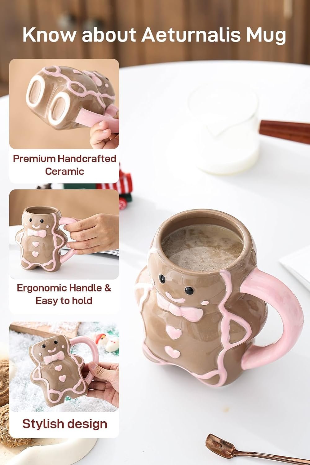 Aeturnalis Christmas Mugs - Holiday Card & Gift Box Included - Candy Cookie House Design - Funny & Cute Christmas Coffee Mug - Perfect for Mom Kids Dad Gifts 17 Oz