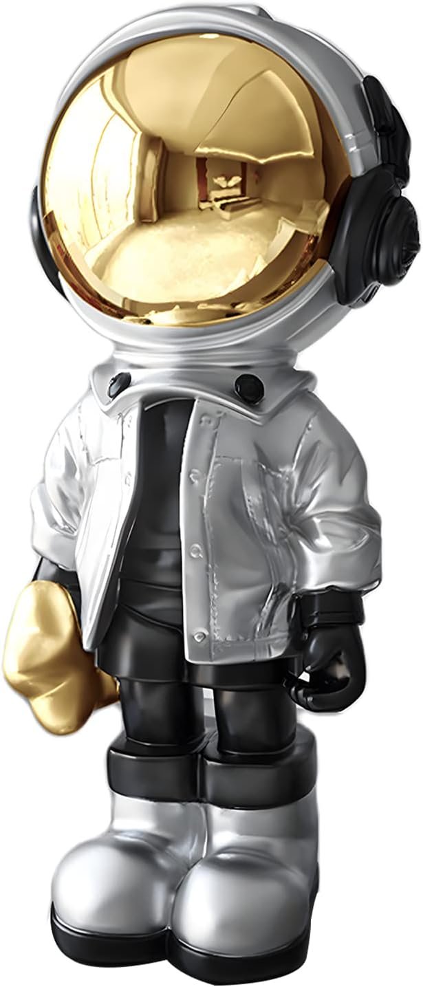 Dosker Astronaut Statues Spaceman Sculpture Polyresin Arts Gifts Silver Figurine Ornament Room Decor for Men, Home and Crafts, Desktop Accessories Tabletop Decoration, Living Room, Office, Bookshelf