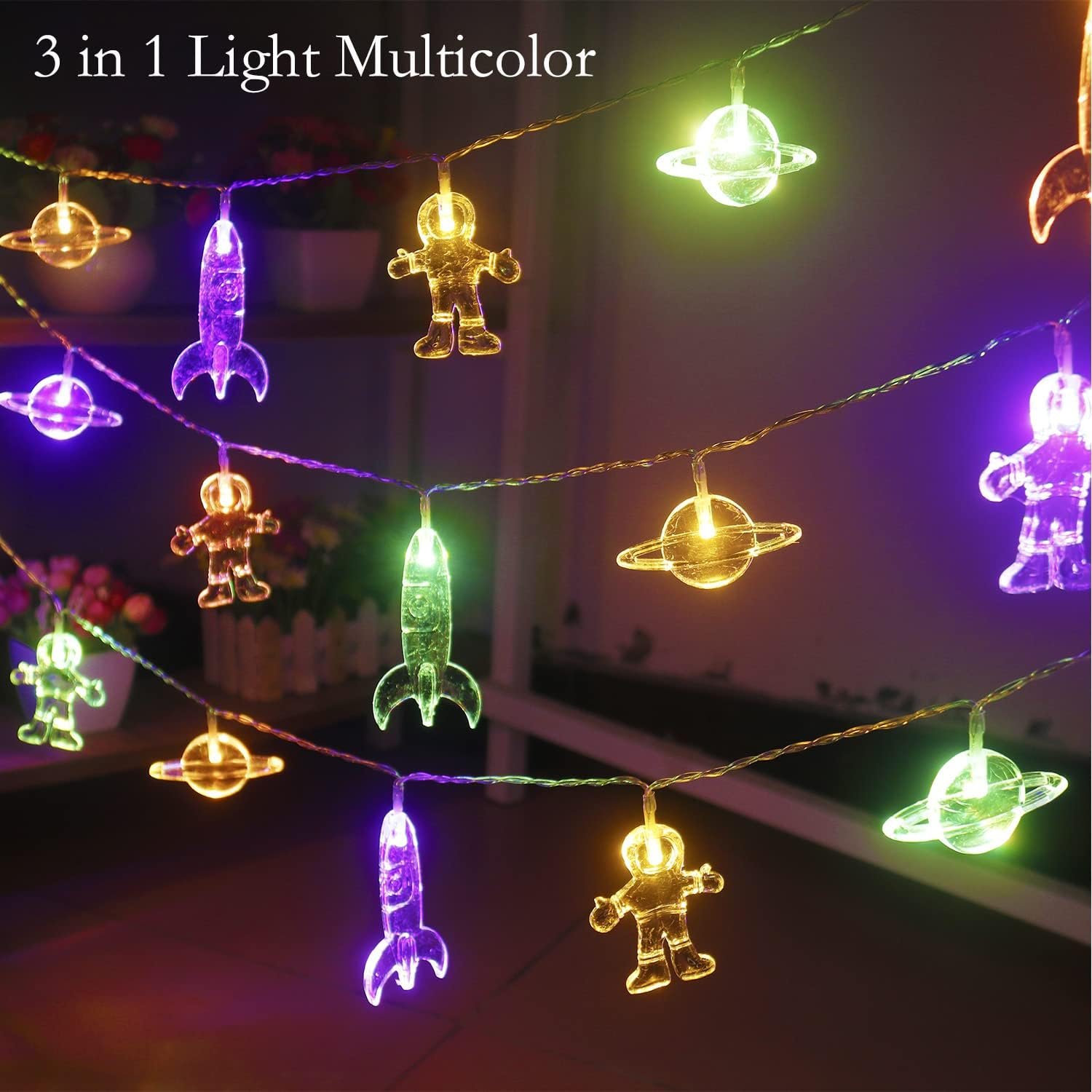 Color Changing Lights for Kids Bedroom, Birthday Gifts for Kids, 11Ft 20Leds Tent Lights for Kids with Rocket Spaceship Astronaut Pendants for Christmas Space Themed Birthday Party Decorations