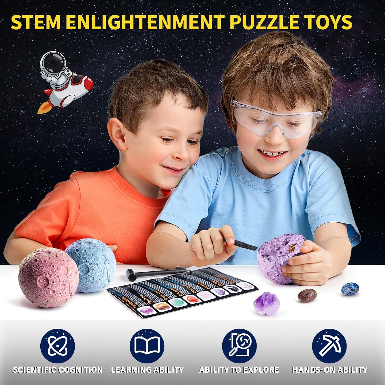 GobiDex Gemstones Dig Kit, Solar System Science Kit for Kids, Excavate 15 Real Gems, STEM Educational Space Toys Planet Collection Kit, Archaeology Geology Science Projects Gift for Boys & Girls Age 6+