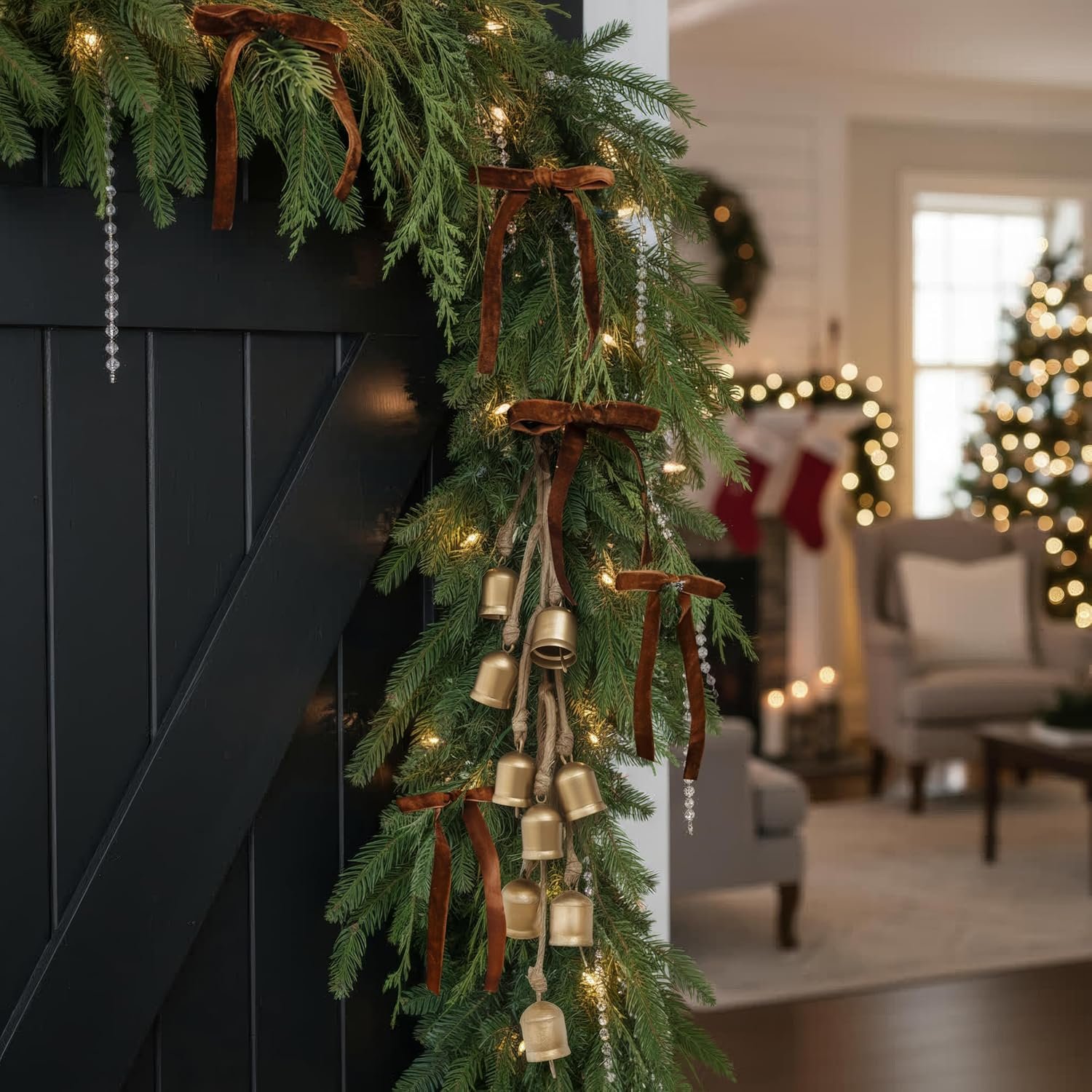 KIBAGA Rustic Golden Christmas Bell Ornaments and Velvet Bows – Beautiful Ornament Set of 10 Adds Elegance to Any Modern or Farmhouse Christmas Tree Decor – Giftable Vintage Bells w/a Festive Holiday Sound