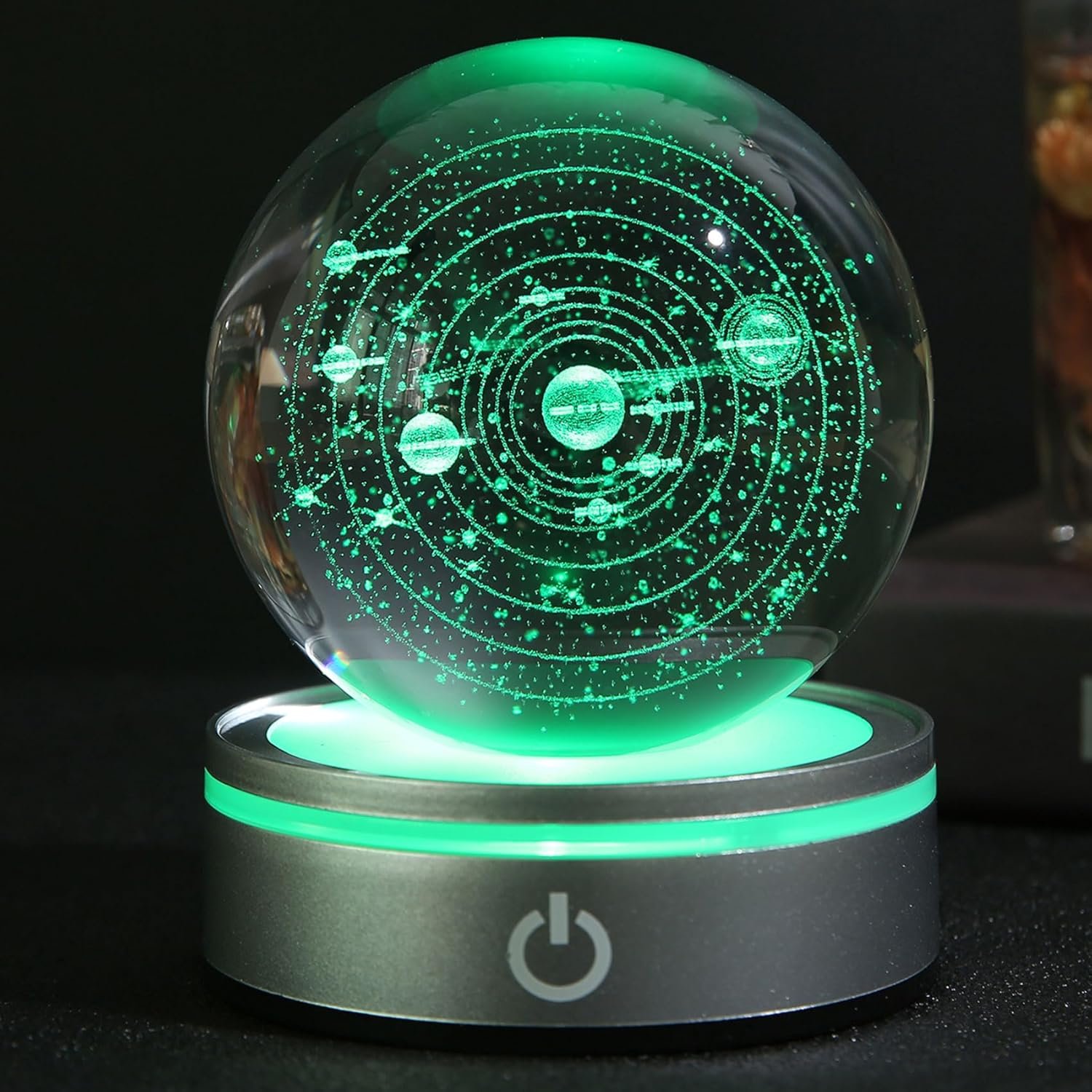 3D Crystal Ball Solar System Model with LED Lamp Base, Space Decor Night Light Snow Globe Unique Astronomy Universe Gifts for Adults Kids Teacher Boyfriend on Birthday Christmas-3.15inch