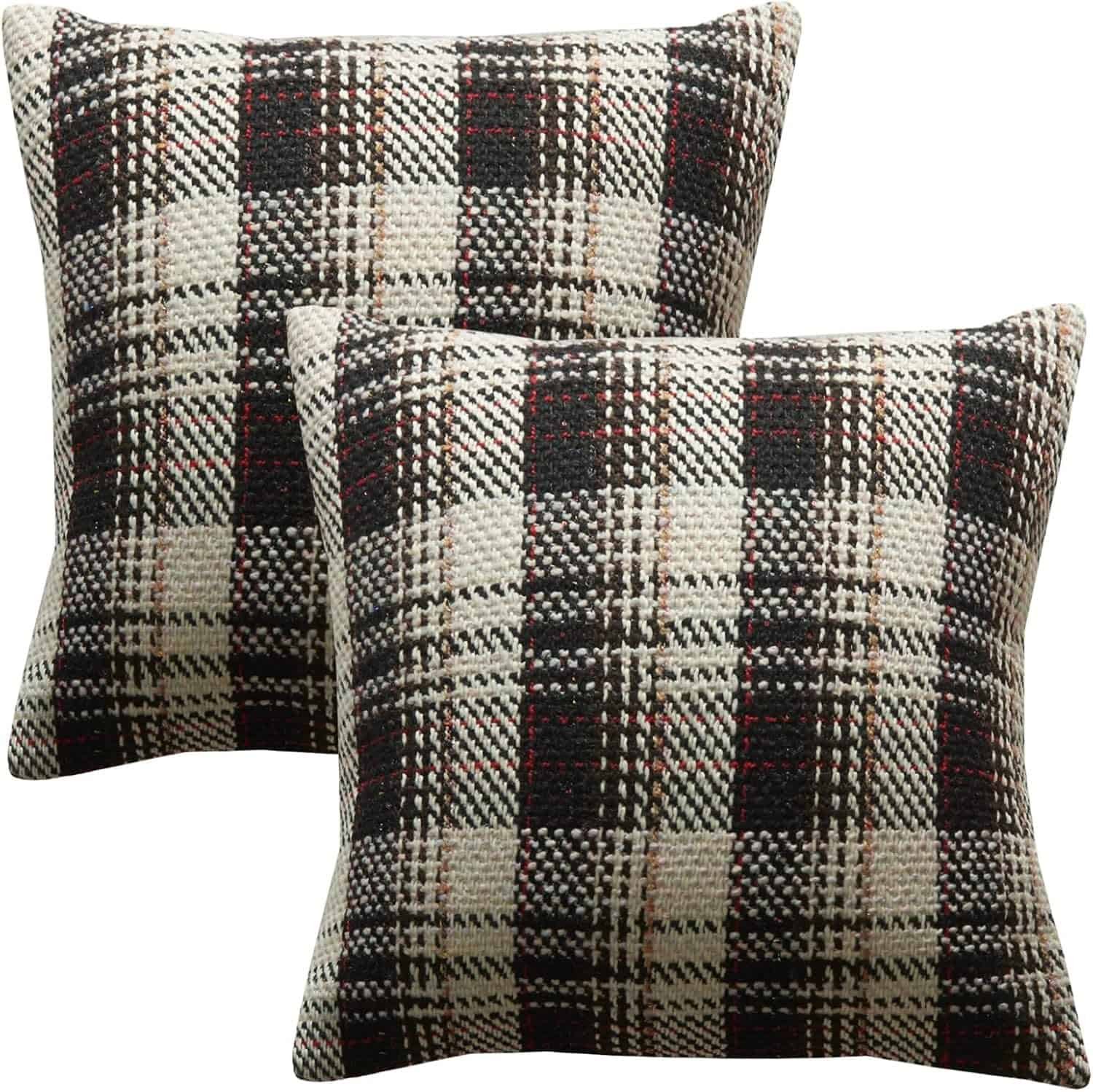 Red Plaid Pillow Covers 18x18 inch Set of 2 Knitting Tartan Pillow Cases Winter Xmas Decorative Cushion Covers for Couch Sofa