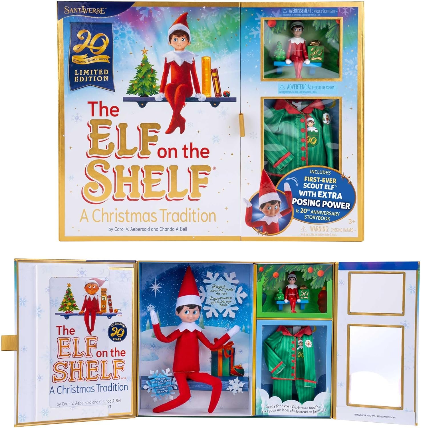 The Elf on the Shelf: A Christmas Tradition Limited 20th Anniversary Edition Box Set - Posable Boy Scout Elf with Blue Eyes, New Edition Storybook and Keepsake with Collectible Pajama Set and Ornament