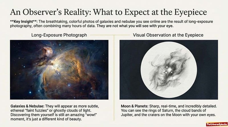 See the difference between vibrant space photos and simple sketched views through your eyepiece? Get tips with our Telescope Buyer Cheat Sheet Free Download—grab your free copy now!.