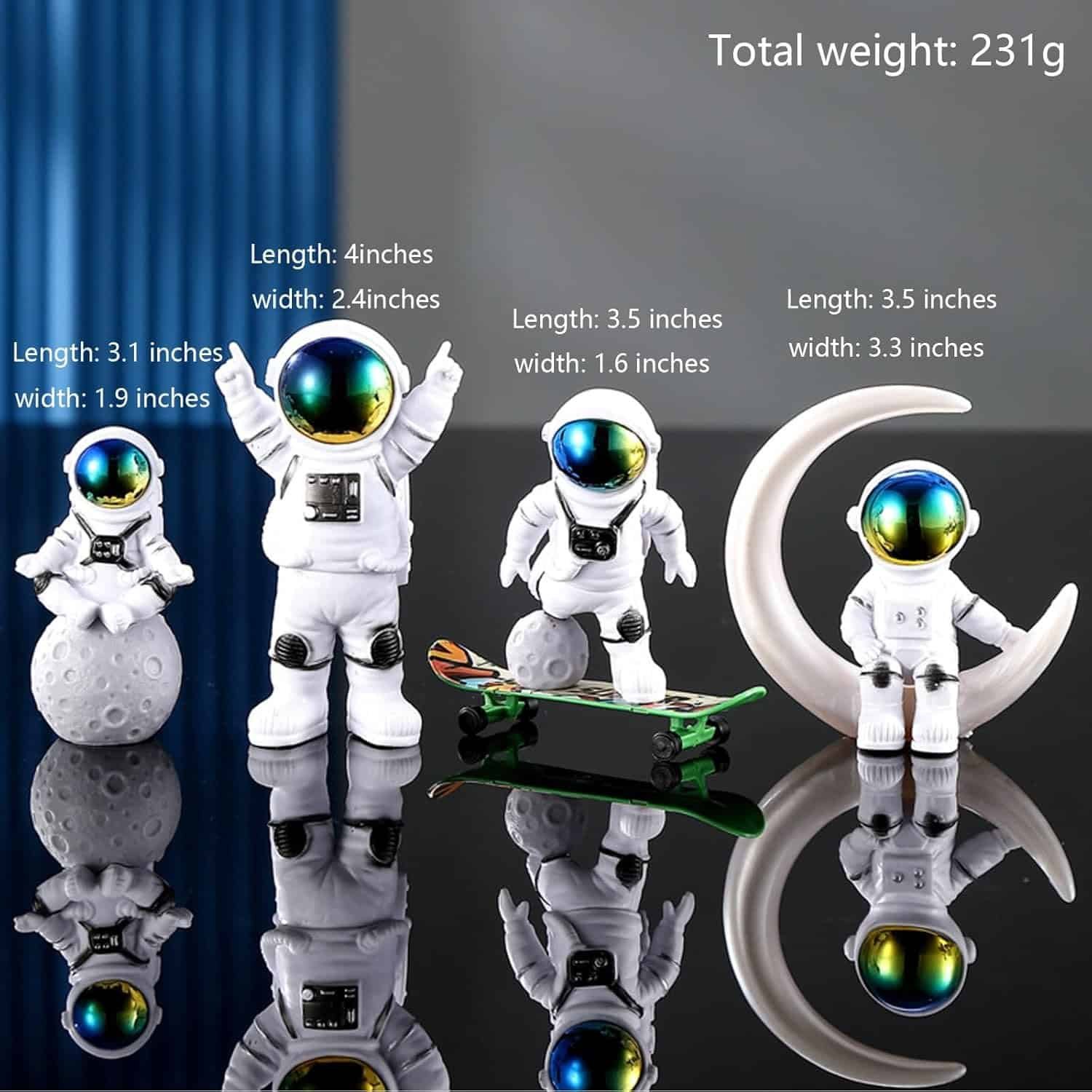Astronaut Decor New Astronaut Ornaments with Skateboards Cake Topper Spaceman Statues for Home Desktop Decor Space Theme Party Decorations-Gradient Color