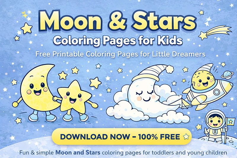 Moon and Stars coloring pages for kids