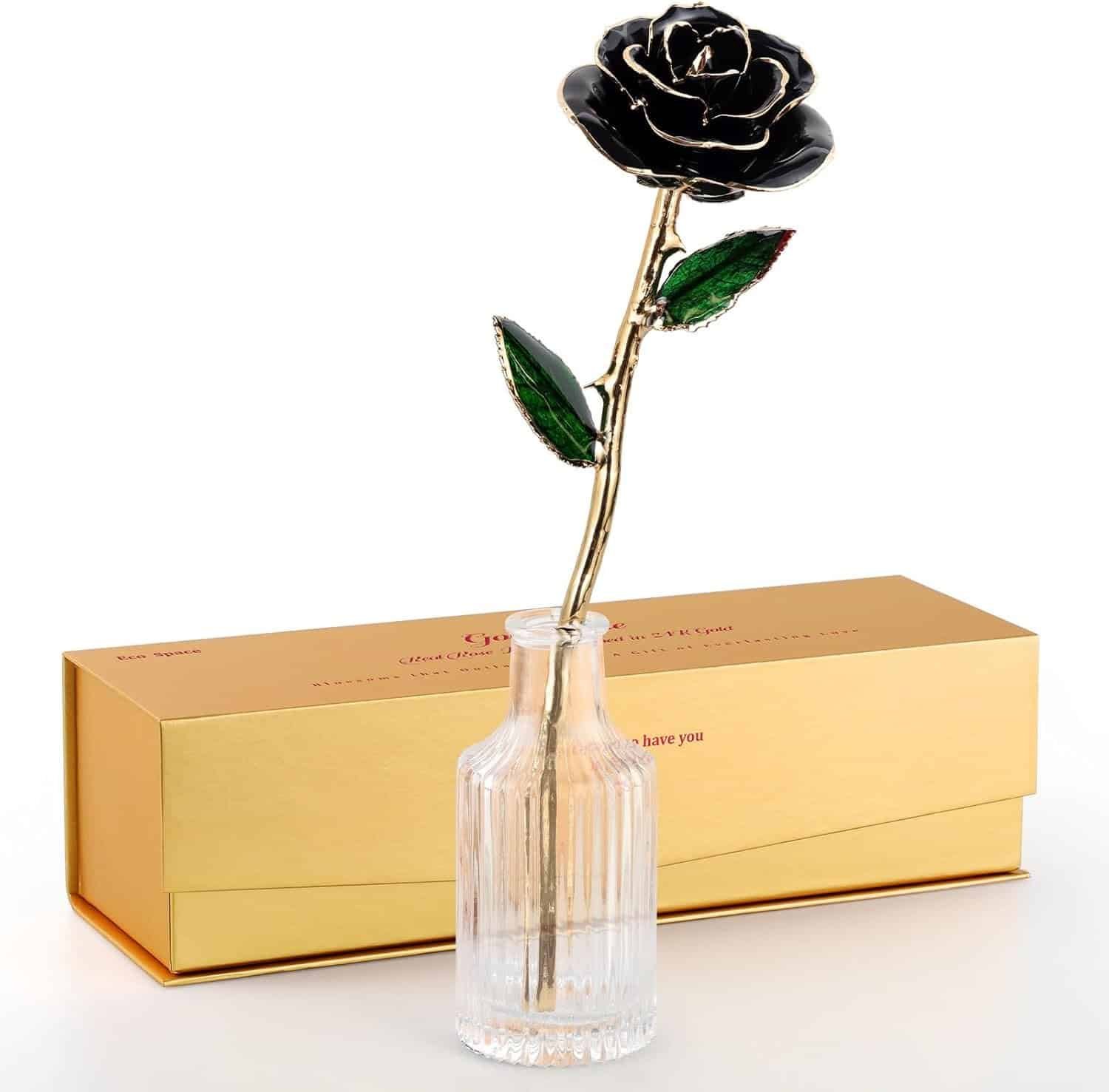Eco Space 24K Gold Dipped Rose - Handpicked Real Rose Preserved in 24K Gold - Passionate, One-of-a-Kind Romantic Gift for Her - Ideal for Birthday, Anniversary, Mother's Day, Valentine's Day (Red)