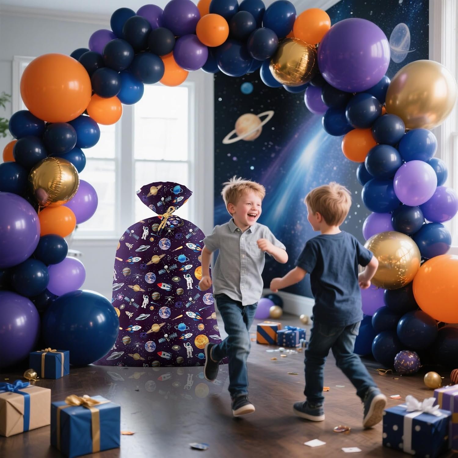 Extra Large Space Gift Bags Birthday Plastic 36x56 Inch Jumbo Astronaut Gift Bag for Boys Kids Outer Space Themed Galaxy Birthday Party Favors Supplies Rocket Planet