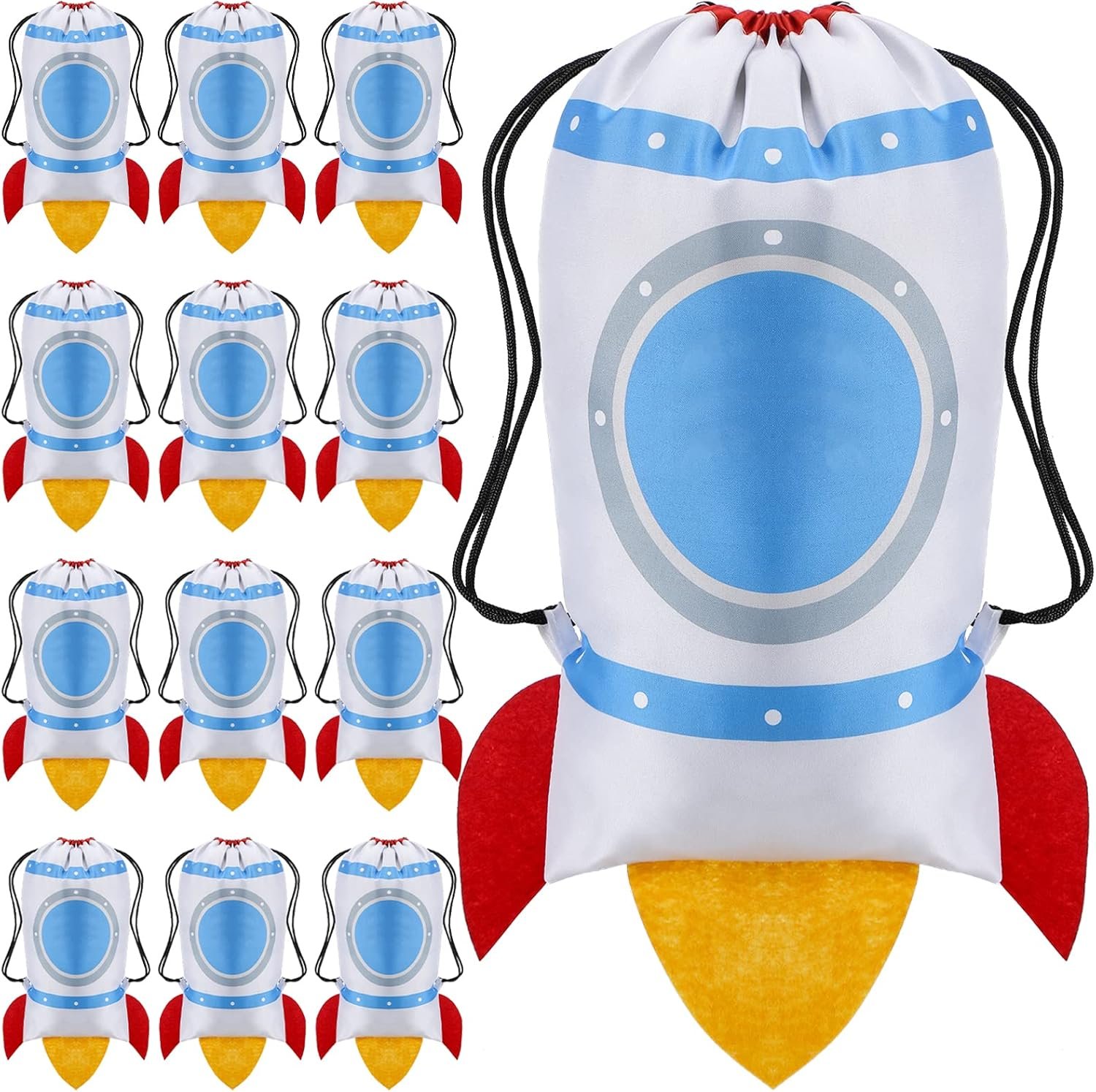 Kingdder 12 Pcs Rocket Drawstring Bags Party Favor Bags Rocket Space Themed Sport Astronaut Backpack Candy Goodie for Kids