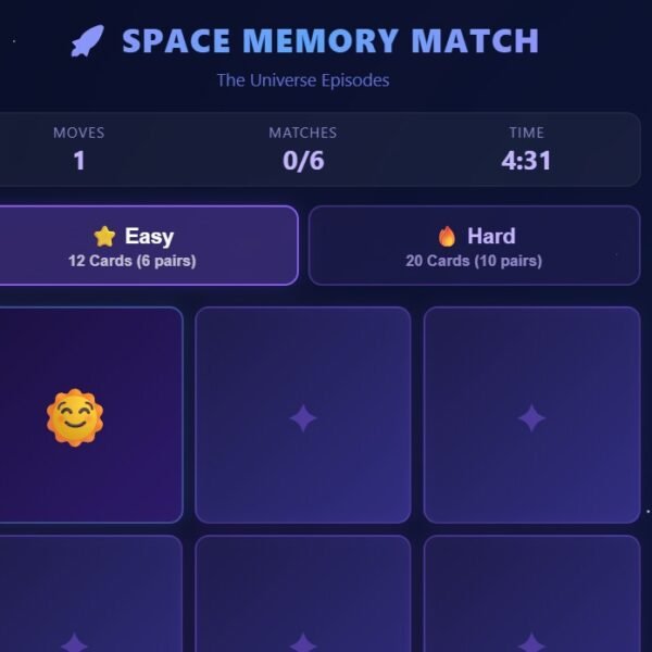 Free Space Memory Match Game