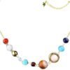 Gold chain necklace featuring colorful beads arranged to resemble the planets of the solar system, with a small green star charm near the clasp.