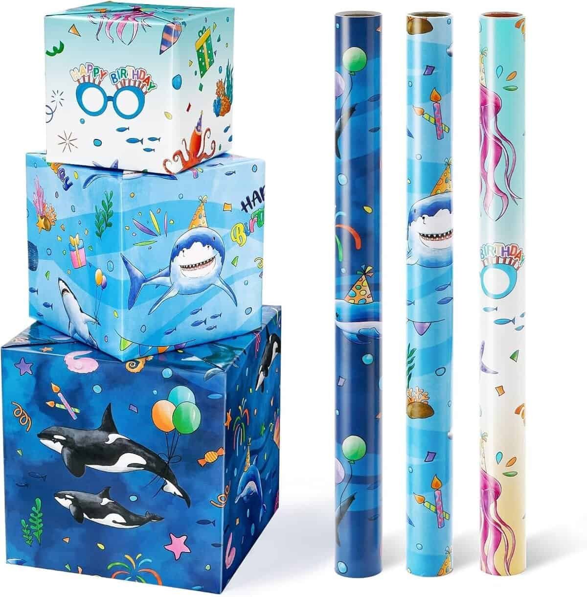 WERNNSAI Space Wrapping Paper  - 3 Blue Galaxy Rolls