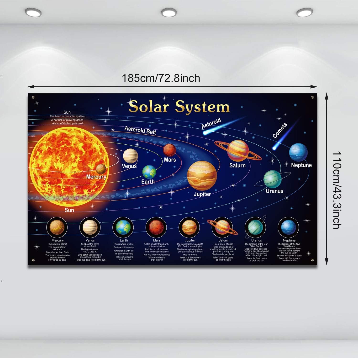 Blulu Solar System Poster Large Space Birthday Party Decorations Fabric Galaxy Tapestry Planet Backdrop Space Room Wall Decor Educational Supplies Classroom Gifts 72.8 x 43.3 Inch