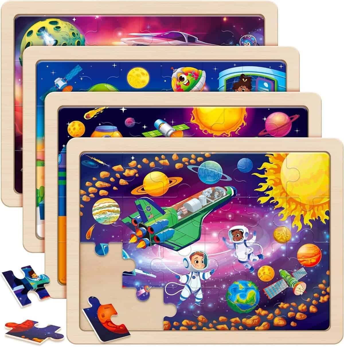 SYNARRY Large Space Planets Solar System Wooden Puzzles for Kids Gift Box(12.2 * 9.4 in), Puzzles for Toddlers 3-5, Wood Jigsaw Puzzles for Kids Ages 4-6, Easter Basket Stuffers Gifts for Kids