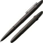 Two Fisher Space Pen Bullet — Matte Black (2026) ballpoint pens, one capped and one uncapped, are displayed side by side on a white background.