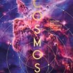 Book cover titled "Cosmos: Explore the Wonders of the Universe" featuring a colorful nebula background with geometric lines and logos for DK and Smithsonian.