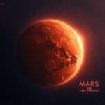 Mars red planet glowing in deep space with dust storms