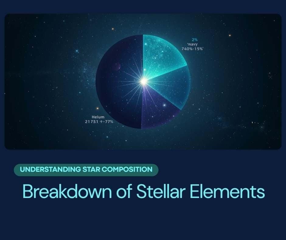 What Are the Two Main Elements in Stars — and Why Does It Matter? 1 A pie chart on a starry background shows Elements in Stars: 77% helium, 21% hydrogen, and 2% other elements, with the title "Breakdown of Stellar Elements.