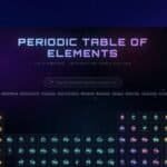 A digital periodic table of elements with 118 elements is displayed on a dark, space-themed background, highlighting the origins of many Elements in Stars.