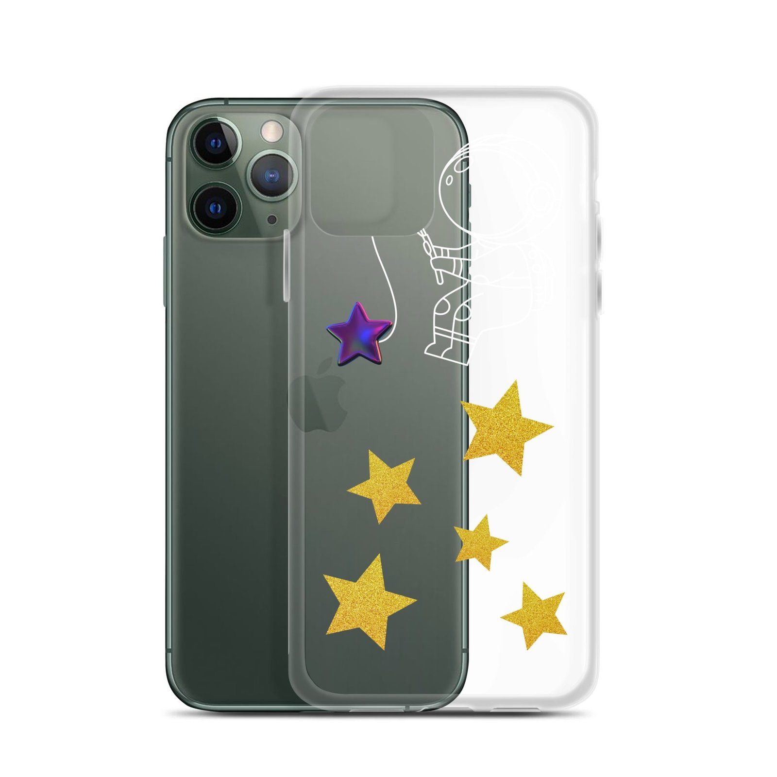A black iPhone case featuring an astronaut gazing at a starry night.