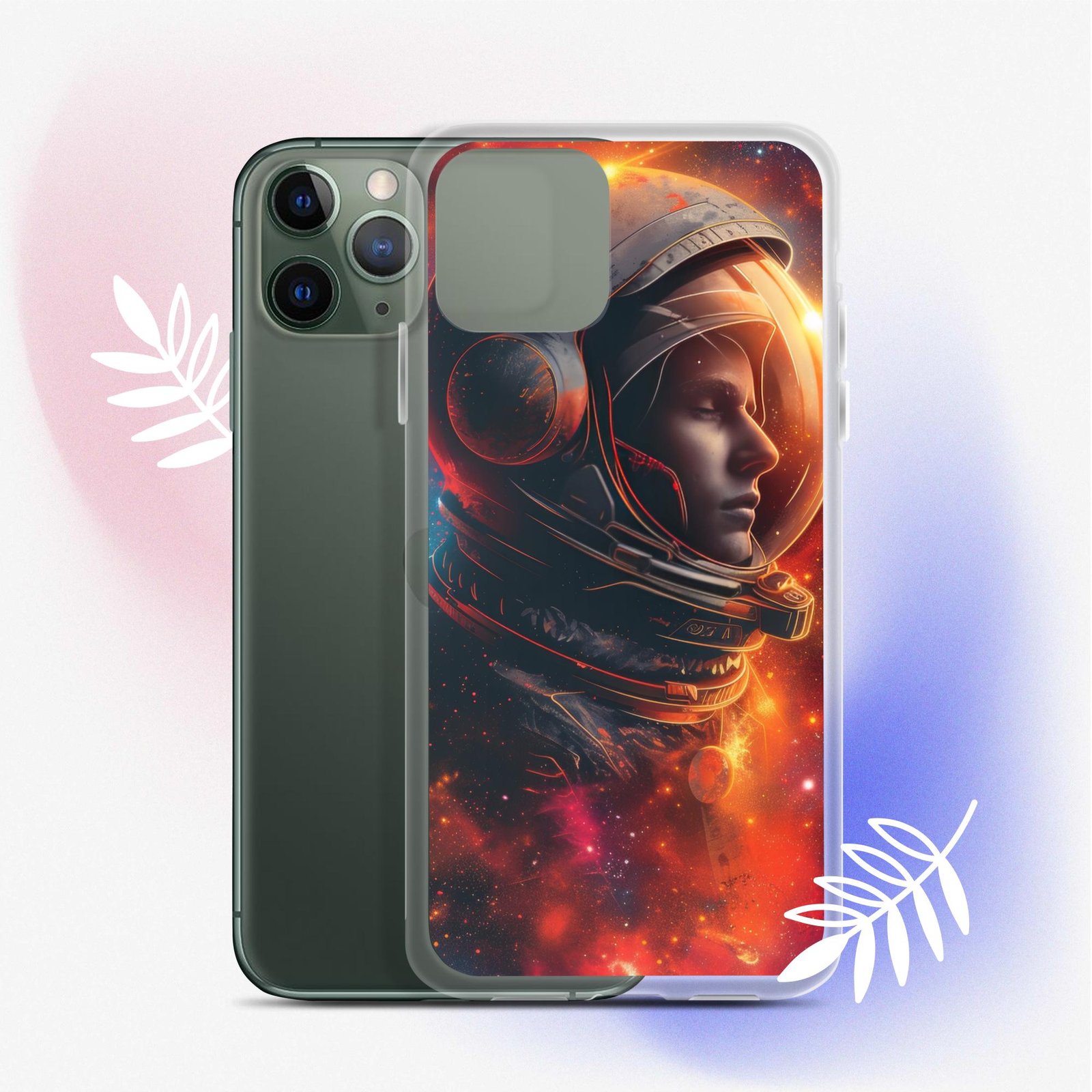 A clear iphone case featuring an image of an astronaut in space, perfectly capturing the spirit of the universe.