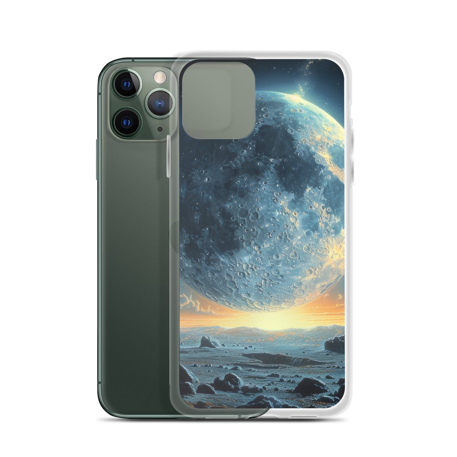 A Clear Case with a moon and clouds, perfect for iPhone users who want to feel closer to the Moon.