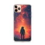 Clear iPhone case with a picture of a man on the side.