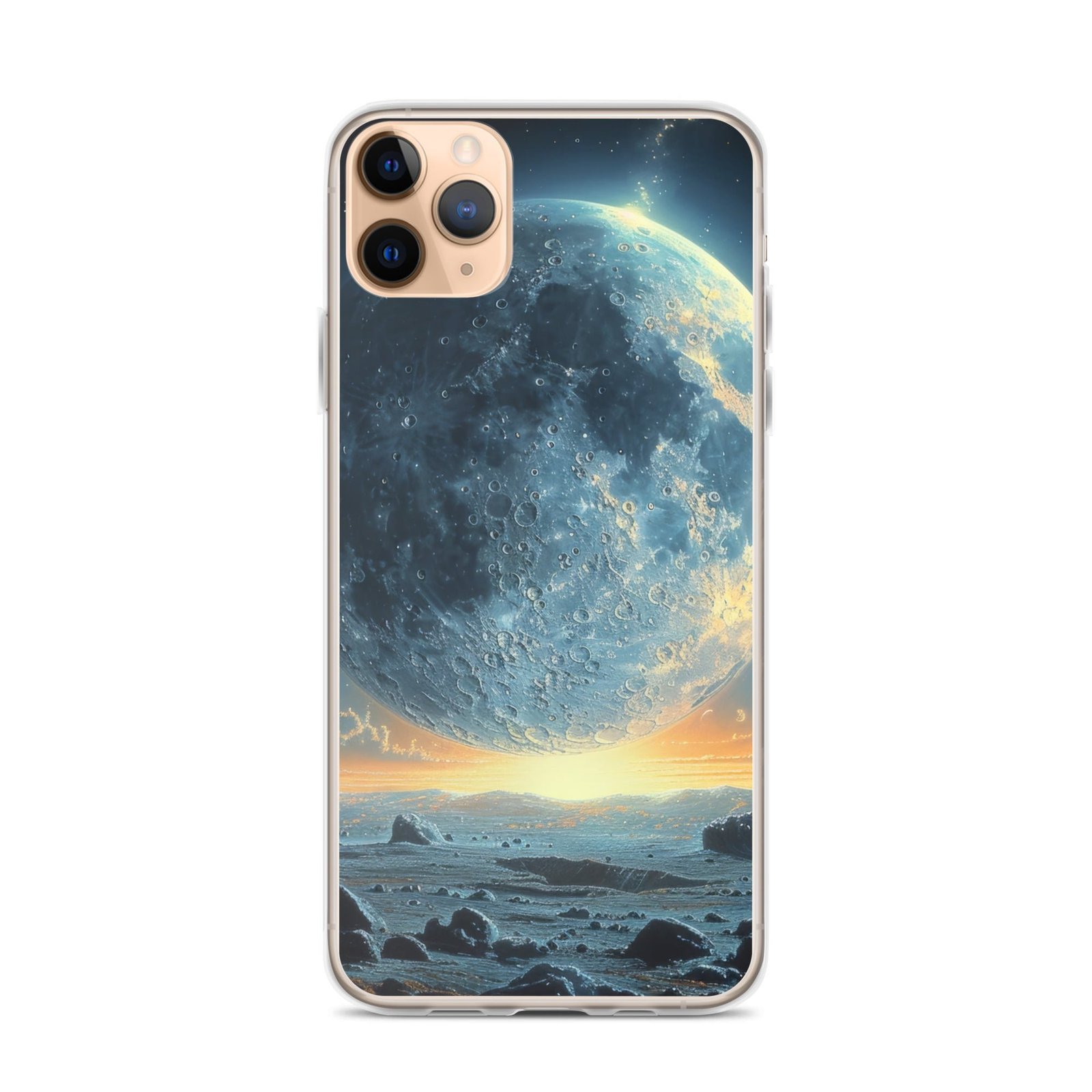 A Clear iPhone Case with an image of the moon.