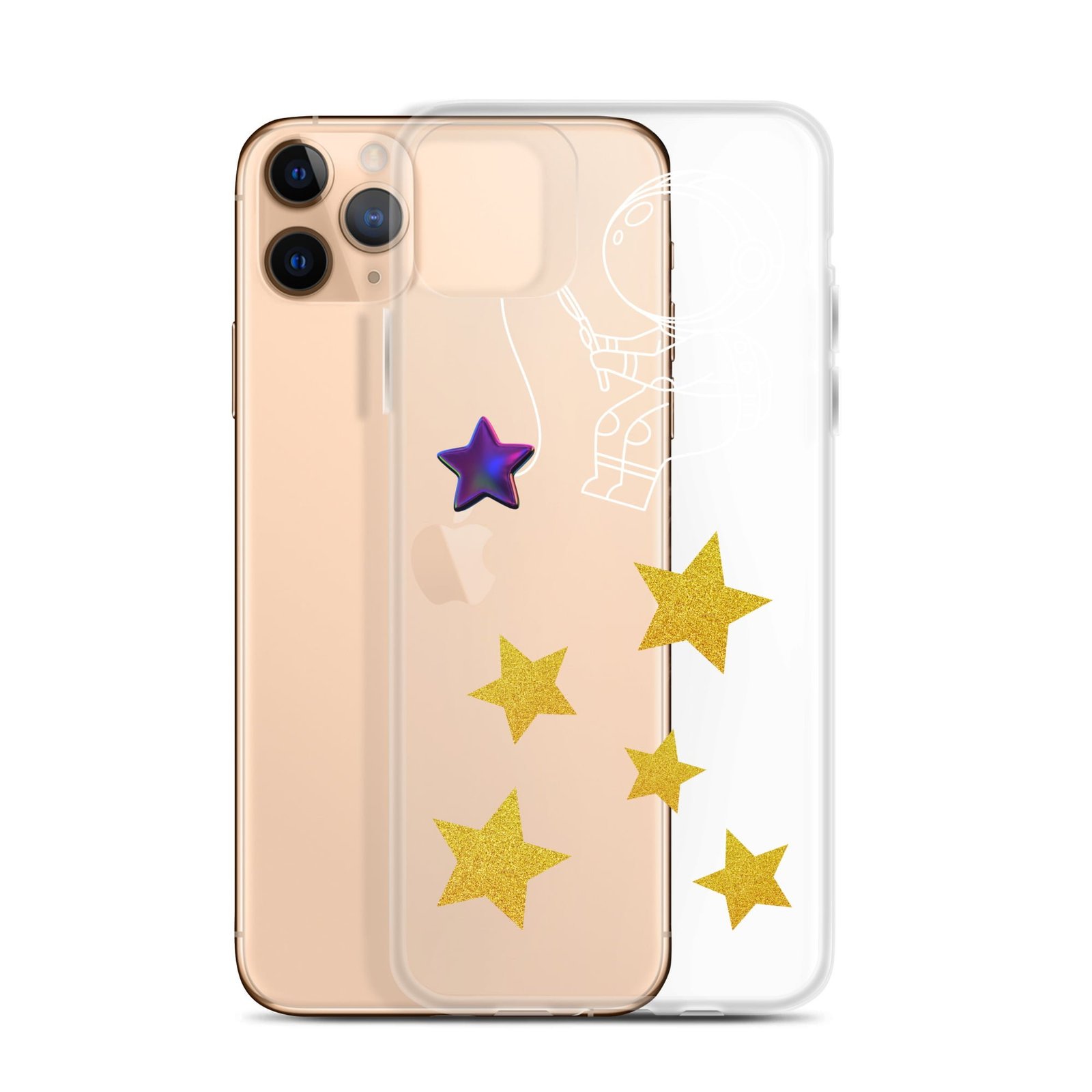 A clear iPhone case with stars on it, perfect for fans of Starry Night.