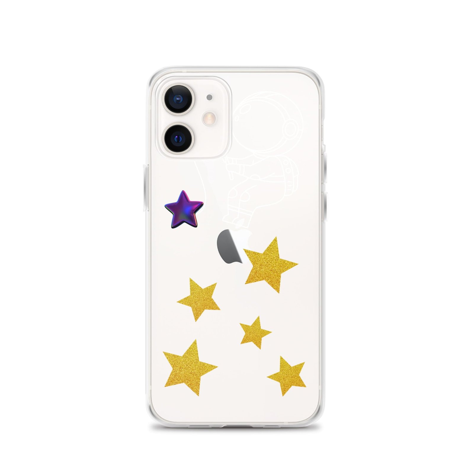 A Clear Case phone case with stars on it that is perfect for a Black iPhone.