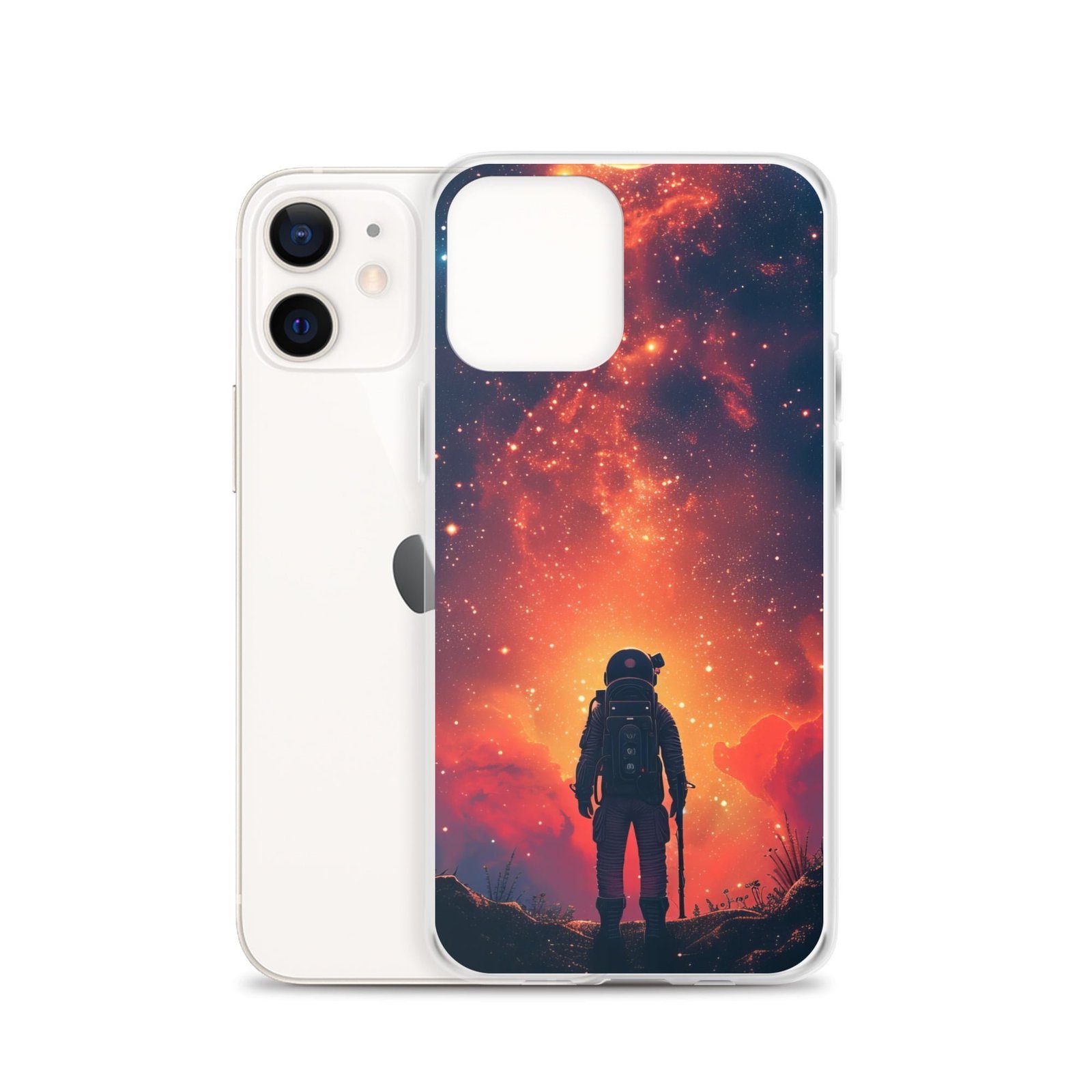 A clear iPhone case with a picture of a man on it.
