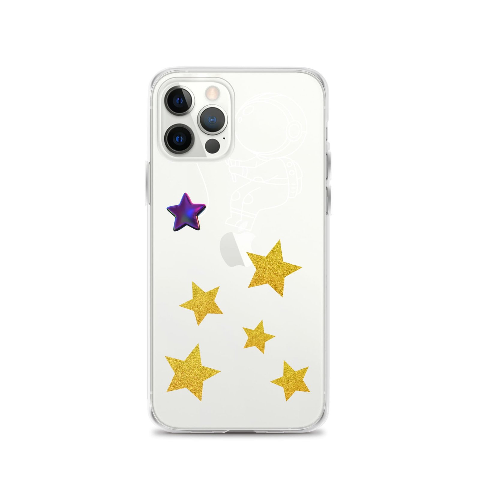 A Clear Case with stars on it, perfect for a Black iPhone.