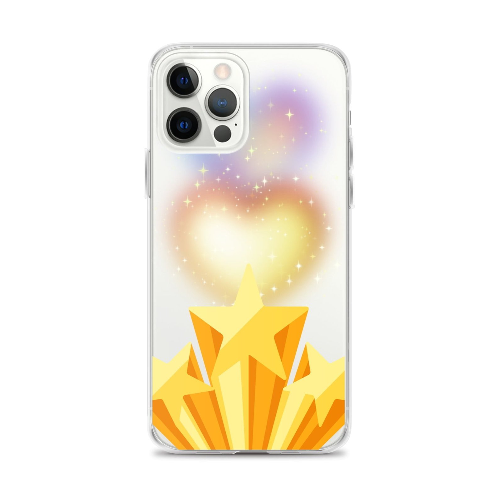 This clear iPhone case features a captivating image of a star and heart, combining elements of love and space.
