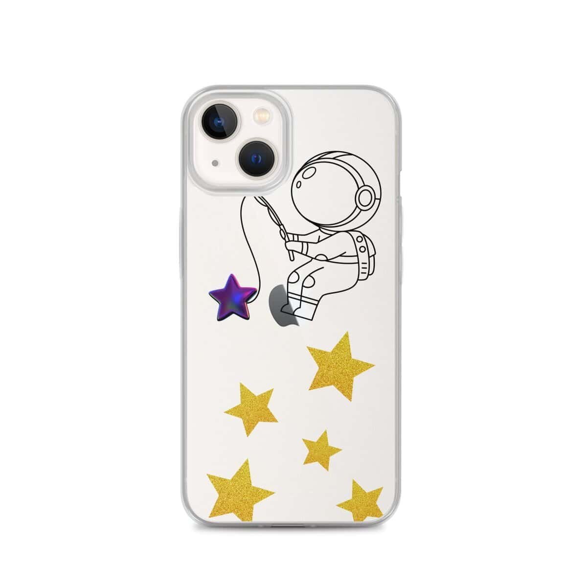 आईफोन के लिए एक पारदर्शी केस, जिस पर एक अंतरिक्ष यात्री तारों को पकड़ते हुए दिखाया गया है।