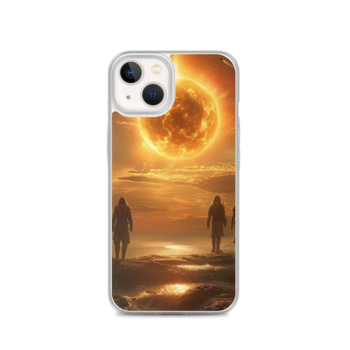 Two people standing on the beach with the iPhone 11 Pro Clear Case, sun behind them.