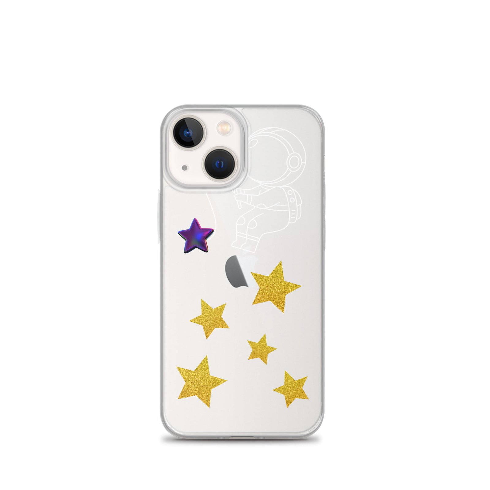 A clear case with stars and moons on a white background.