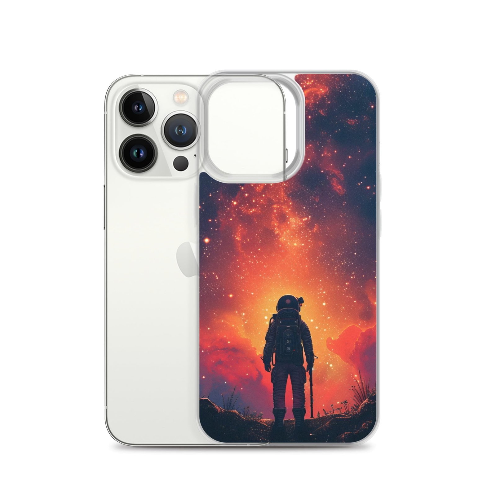 Clear iPhone case with an astronaut in space.