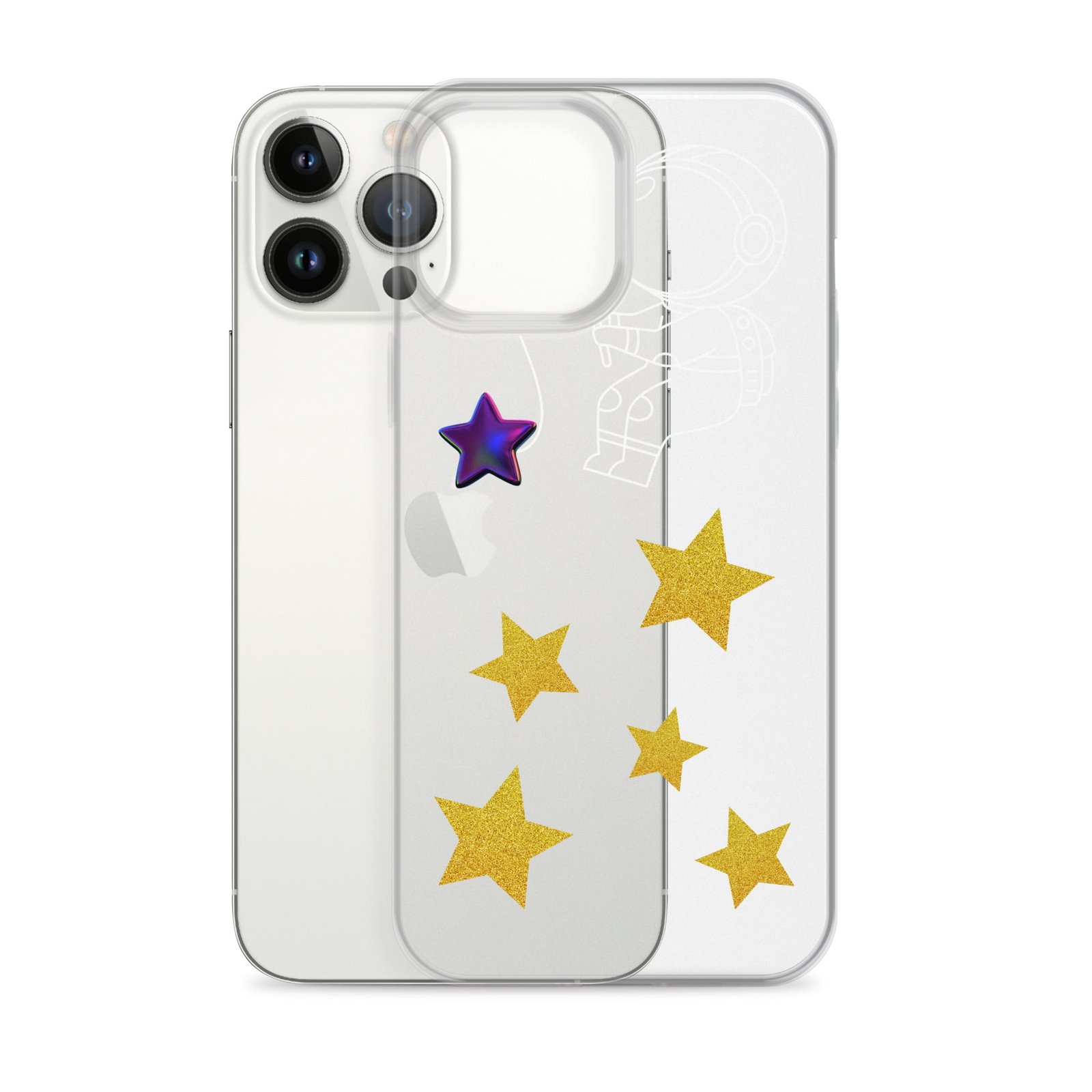A clear phone case adorned with stars, perfect for a Black iPhone user.